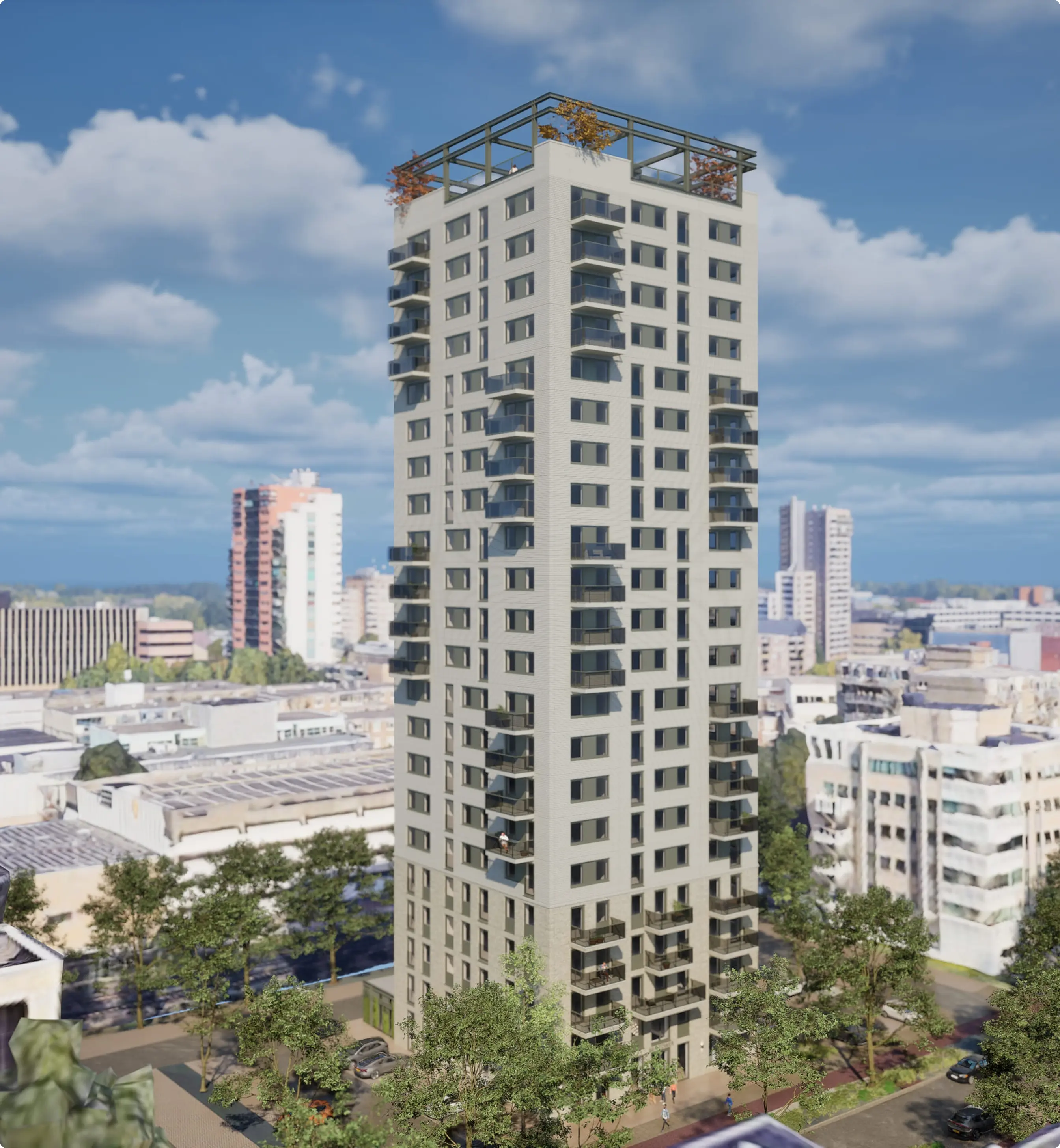 Modern high rise building with modern facade