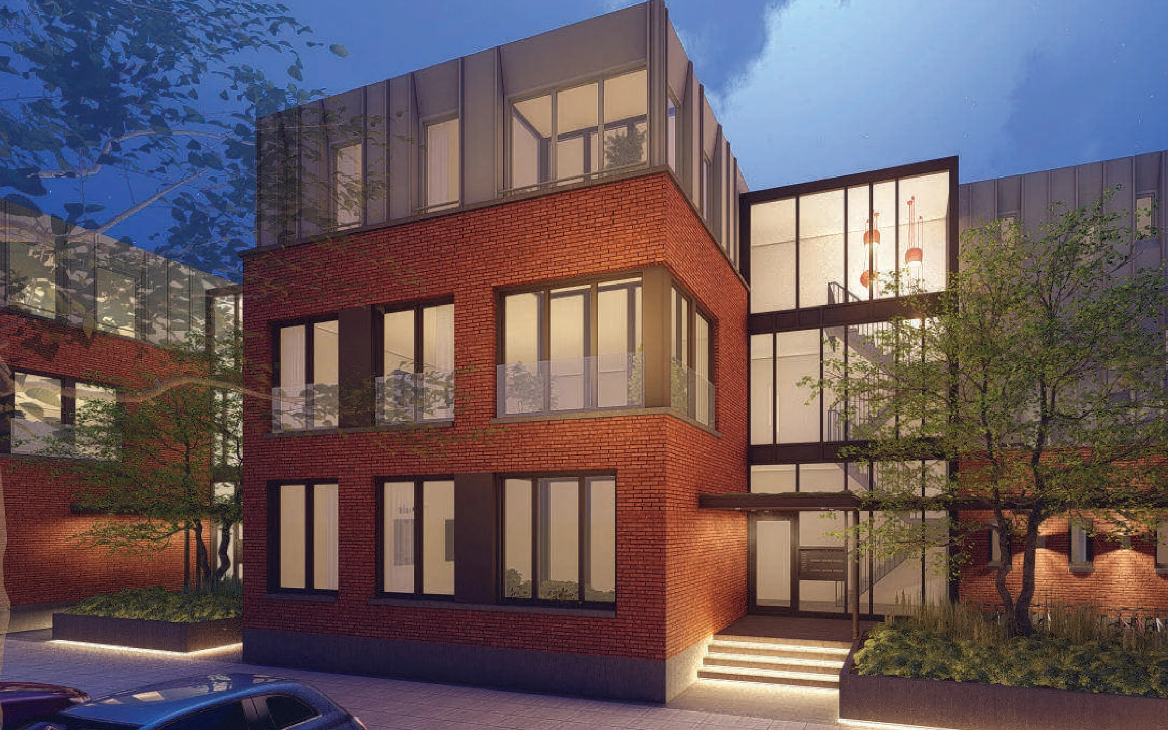 A minimalistic style house with brick facade