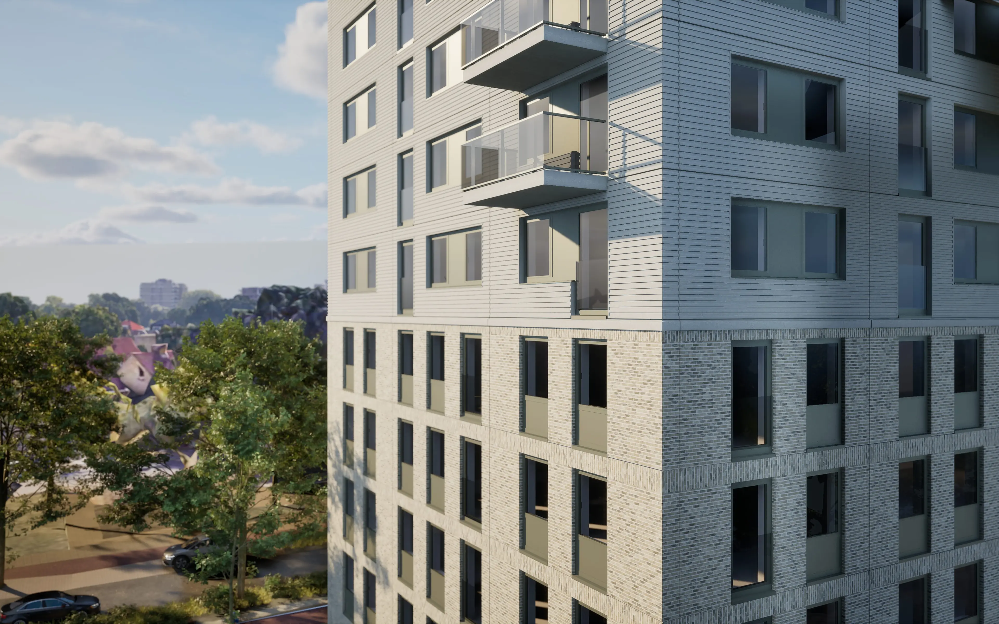 a modern building with brick facade